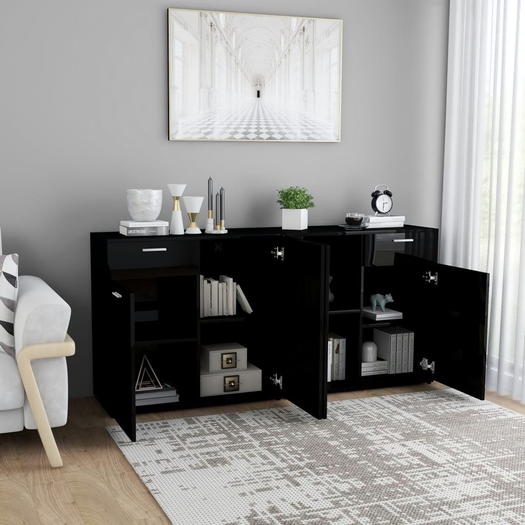 Sideboard High Gloss Black 160x36x75 cm Chipboard